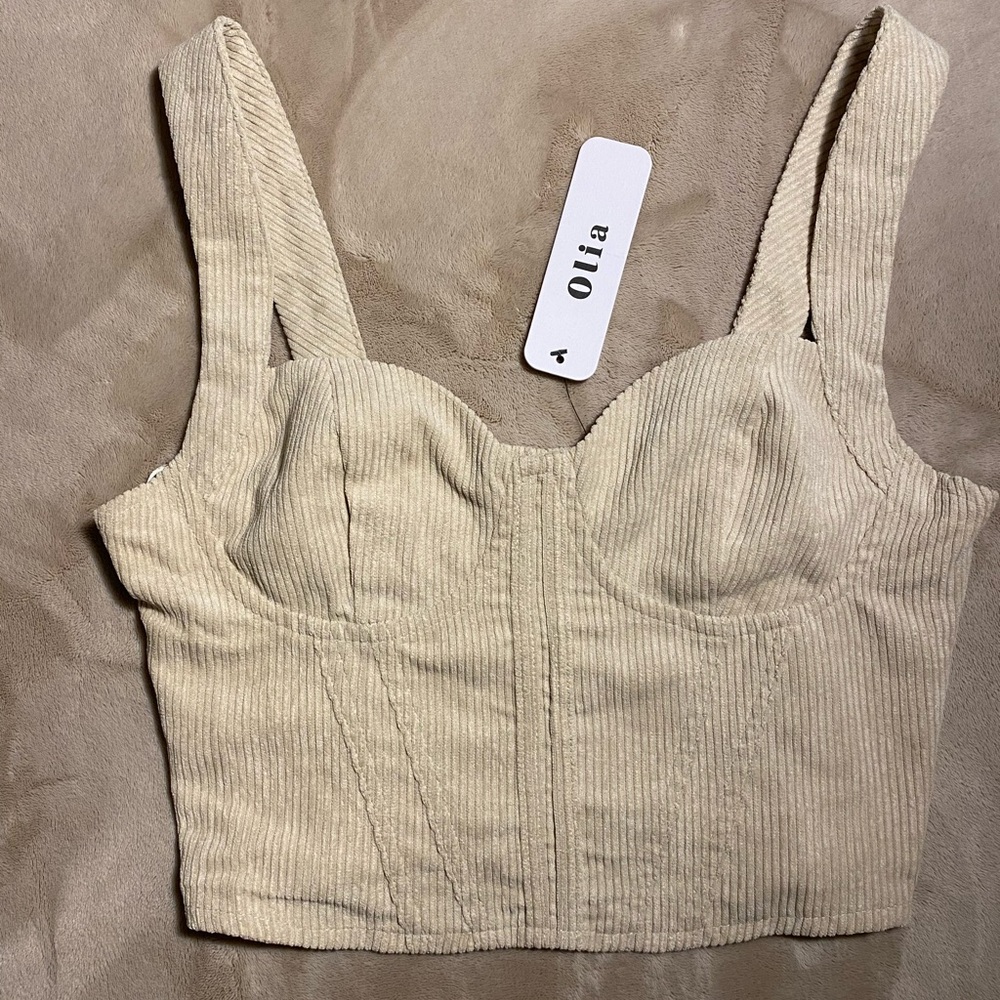 Olia Corset Crop Top Tank Top Size Medium Tan